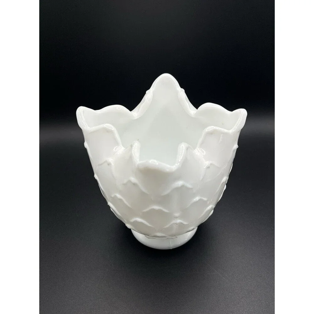 Vintage Imperial Milk Glass Crimped Cupped Vase 5”